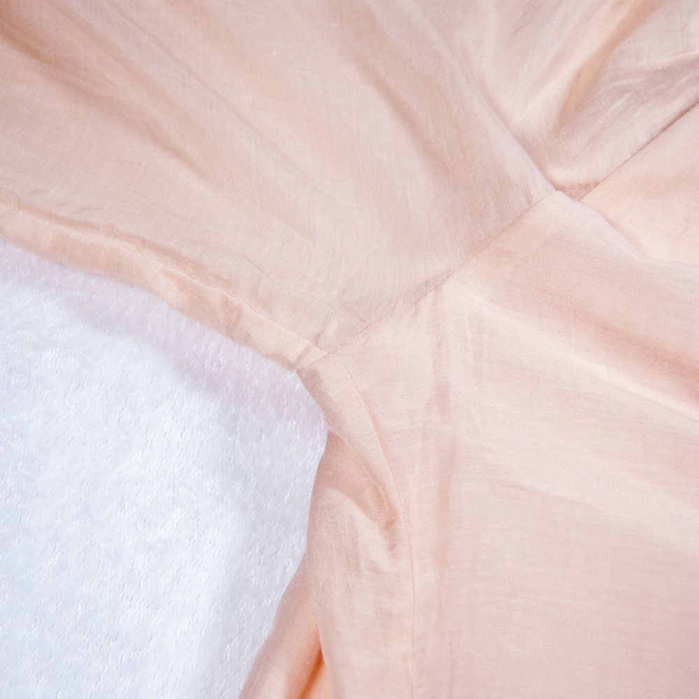 Soft Surroundings Blouse Top Blush Pink 3/4 Sleeve Ruffle Silk Small P Petite - Picture 9 of 12